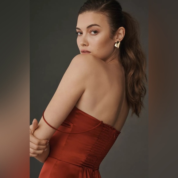 NWT Reformation Frankie Silk Dress Maxi Rosette Red Cocktail Formal Sz 10 - Picture 3 of 9